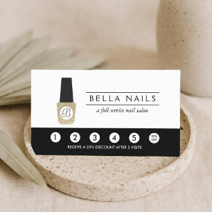 Nail Salon Monogram på Guld Glitter - förmånskort Lojalitetskort