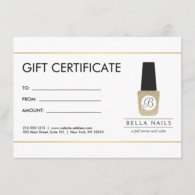 Nail Salon Monogram på Guld Glitter - gåvokort (Framsida)