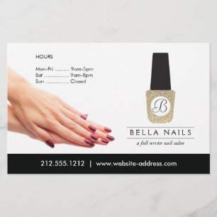 Nail Salon Monogram på polska Guld Glitter Nagel Flygblad