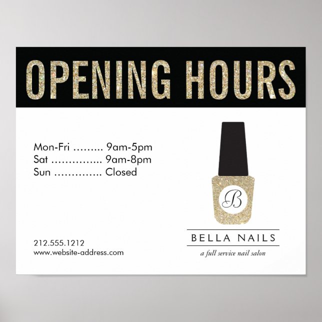 Nail Salon Monogram på polska Guld Glitter Nagel Poster (Framsidan)