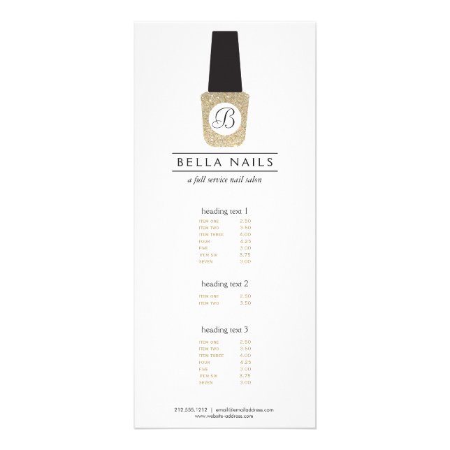 Nail Salon Monogram på polska Guld Glitter Nagel Reklamkort (Framsidan)