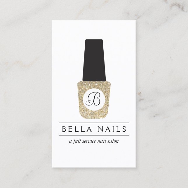 Nail Salon Monogram på polska Guld Glitter Nagel Visitkort (Framsida)