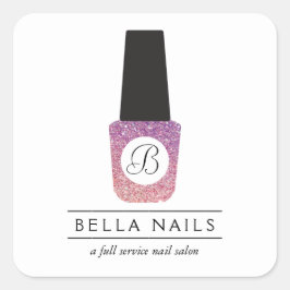 Nail Salon Monogram vid Lila Glitter Nagel polska Fyrkantigt Klistermärke