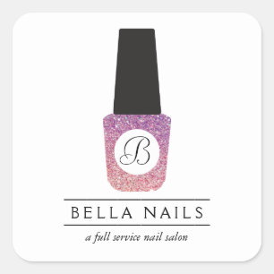 Nail Salon Monogram vid Lila Glitter Nagel polska Fyrkantigt Klistermärke
