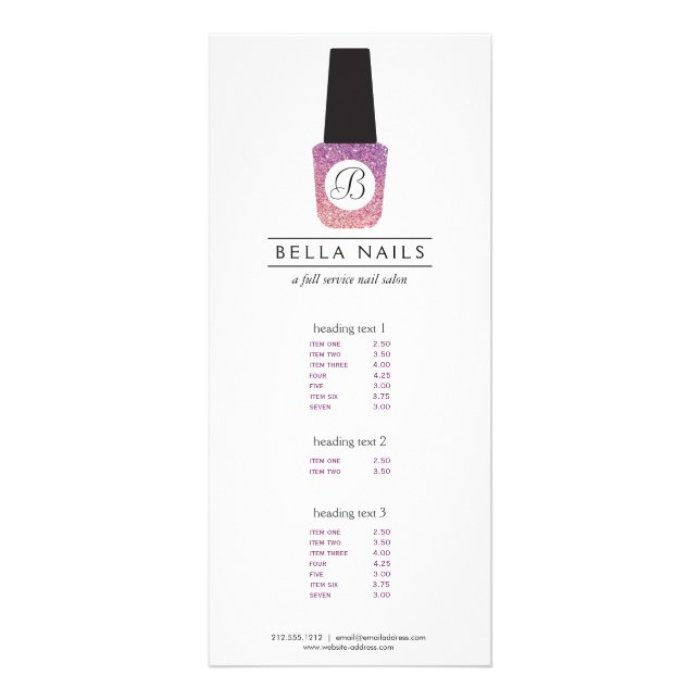 Nail Salon Monogram vid Lila Glitter Nagel polska Reklamkort (Framsidan)