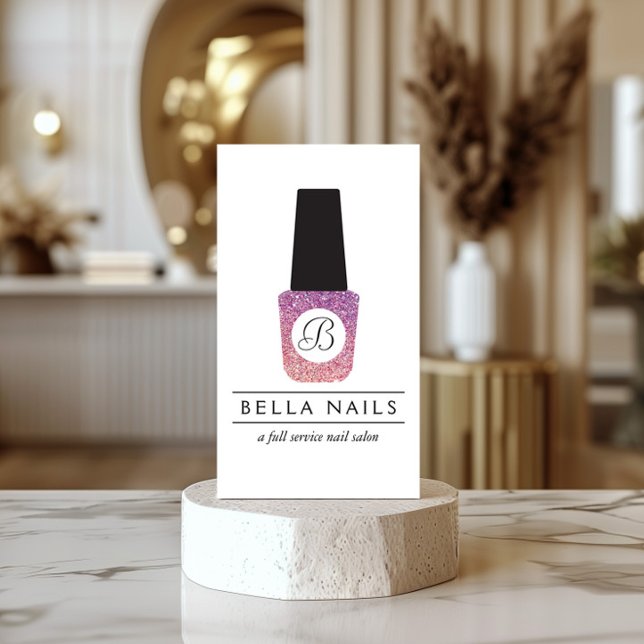 Nail Salon Monogram vid Lila Glitter Nagel polska Visitkort (Skapare uppladdad)