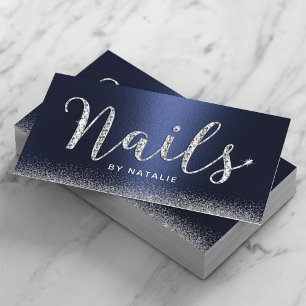 Nail Salon Navy Blue Luxury Diamond Typography Visitkort