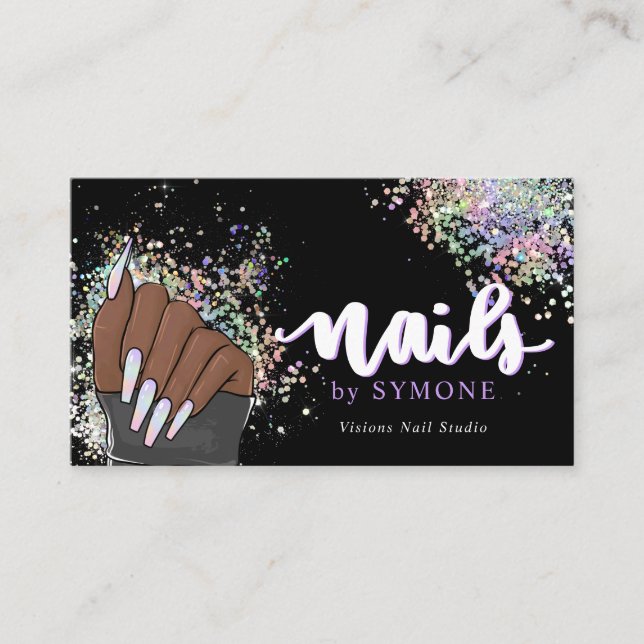 Nail Salon Pastel HoloGrapel Glitter Nagel Tech Visitkort (Framsida)