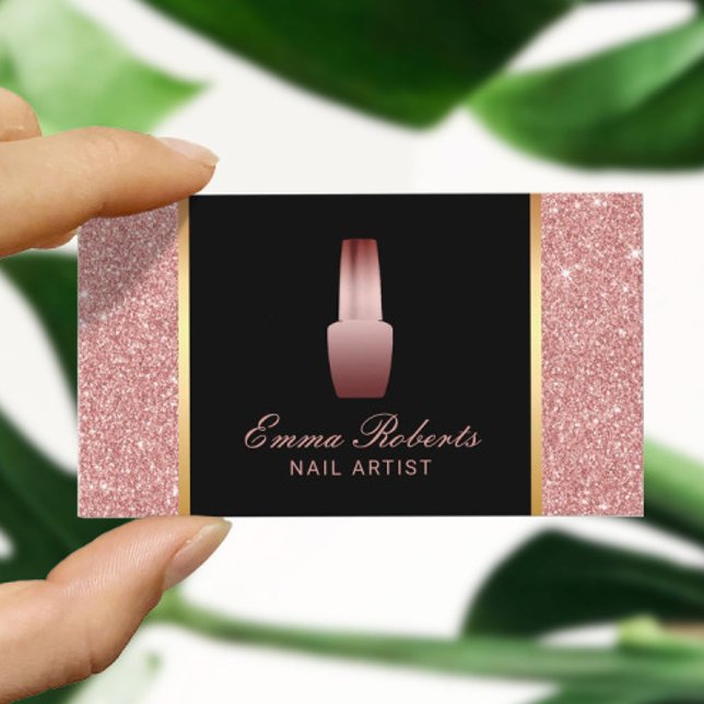 Nail Salon polsk makeup Artist Ro Guld Glitter Visitkort (Skapare uppladdad)