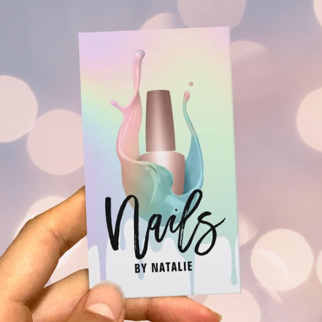 Nail Salon Polska Flaska Pastel Rainbow Drives Visitkort (Skapare uppladdad)