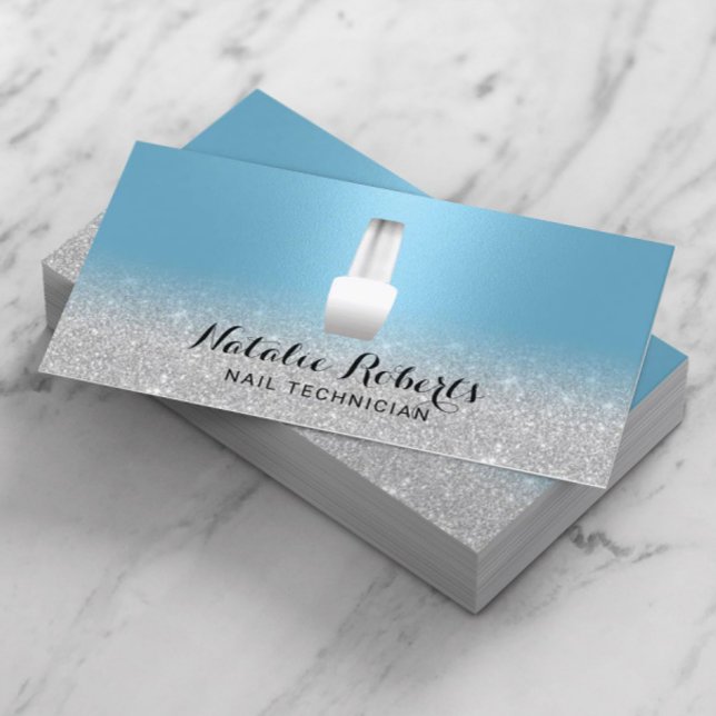 Nail Salon Polska Manicurist Blue & Silver Visitkort (Skapare uppladdad)