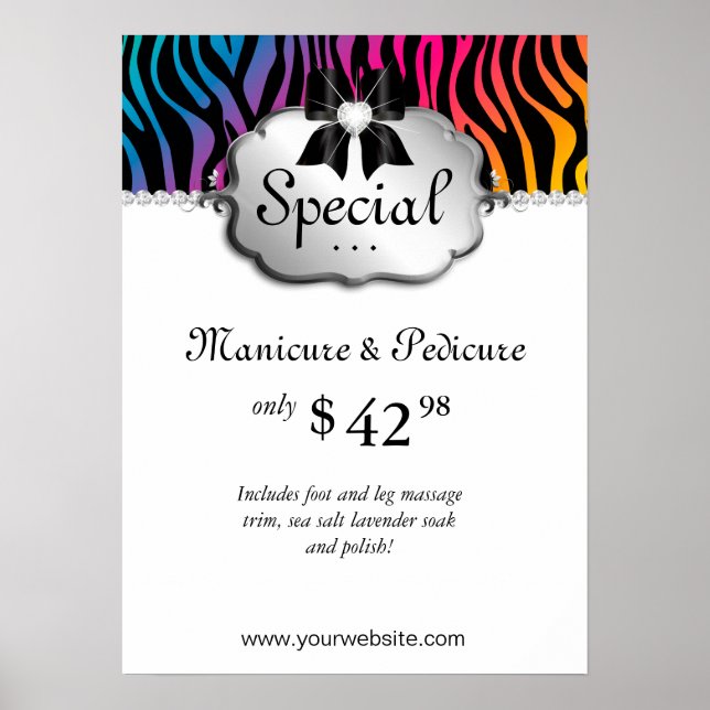 Nail Salon Poster Zebra Rainbow Hair (Framsidan)