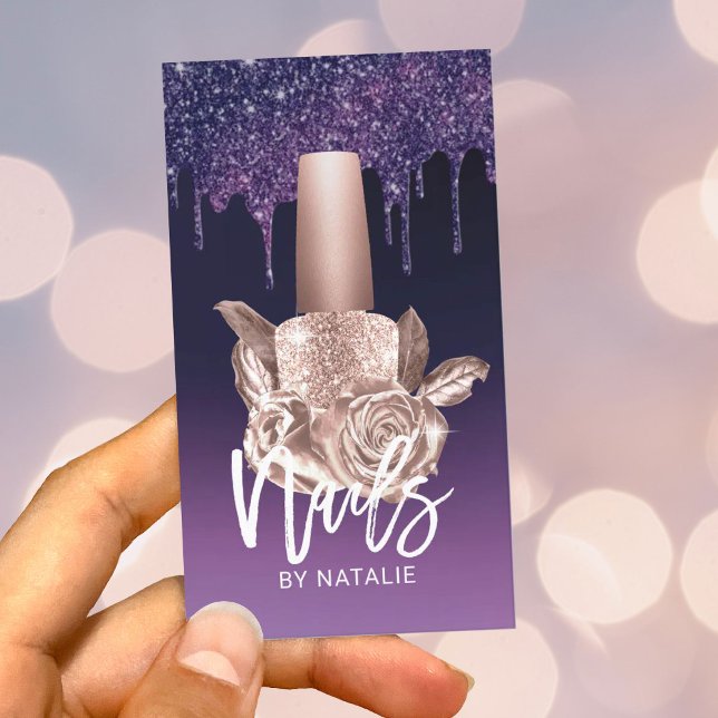 Nail Salon Ro Guld Blommigt Modern Lila Drives Visitkort (Skapare uppladdad)