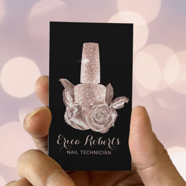 Nail Salon Ro Guld Blommigt Polsk manikurist Visitkort (Skapare uppladdad)