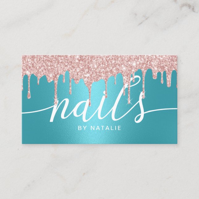 Nail Salon Ro Guld Drivrutiner Turquise Typography Visitkort (Framsida)