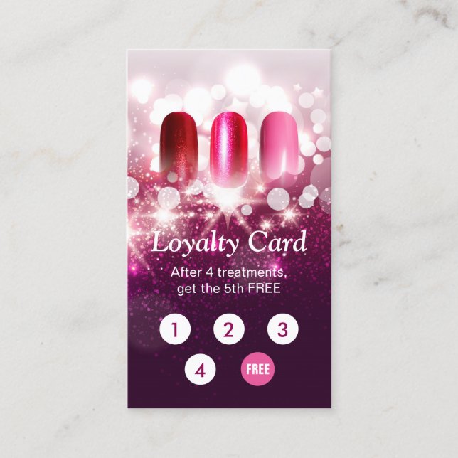 Nail Salon Rosa Glitter Loyalty Slår kort (Framsida)