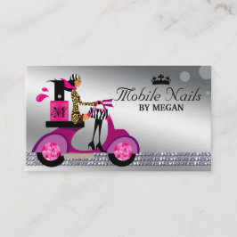 Nail Salon Scooter Girl Mode Modern Silver Visitkort