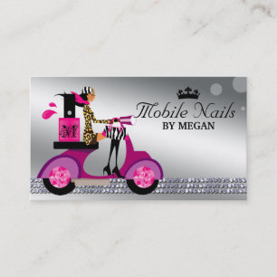 Nail Salon Scooter Girl Mode Modern Silver Visitkort