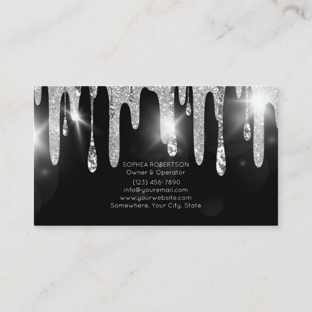 Nail Salon Silver och Black Glitter Visitkort (Baksida)