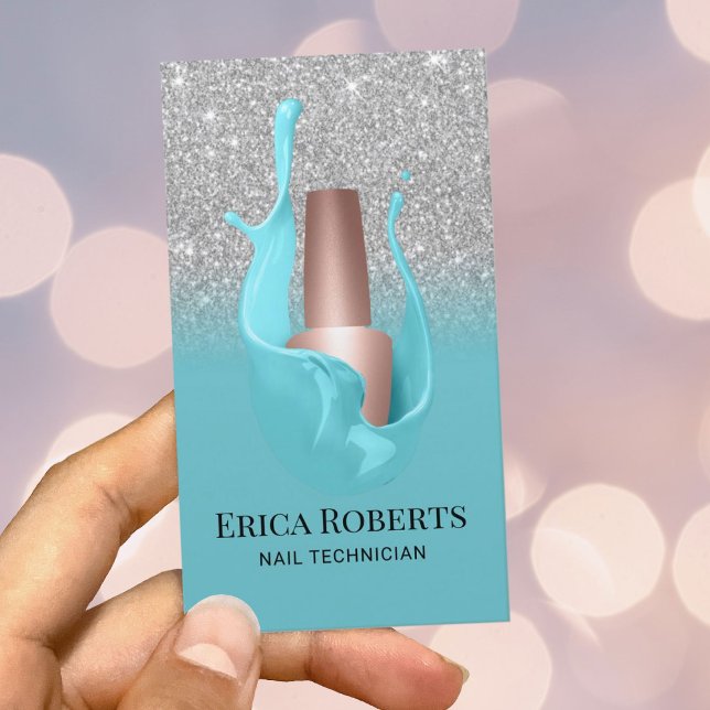 Nail Salon Silver & Turcouise Poland Makeup Artist Visitkort (Skapare uppladdad)