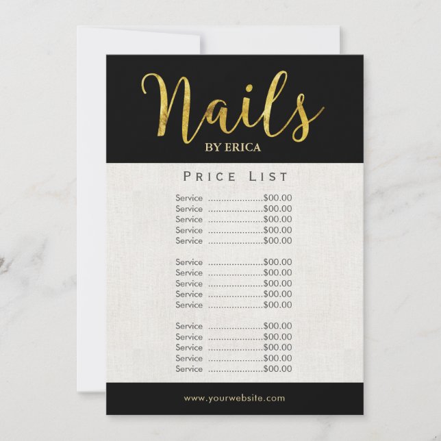 Nail Salon Spa Esthetician Elegant Pris List (Framsida)