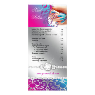 Nail Salon Technician Blommigt Damask Rosa Blue Reklamkort