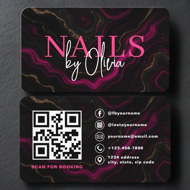 Nail Specialist Artist  QR Code Pink Black Visitkort (Skapare uppladdad)