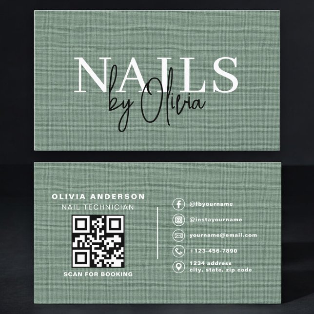 Nail Specialist Linen Sage Green QR Code   Visitkort (Skapare uppladdad)