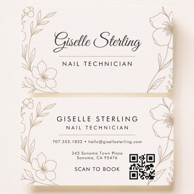 Nail Tech Blommig QR-kod Professionell Visitkort (Skapare uppladdad)