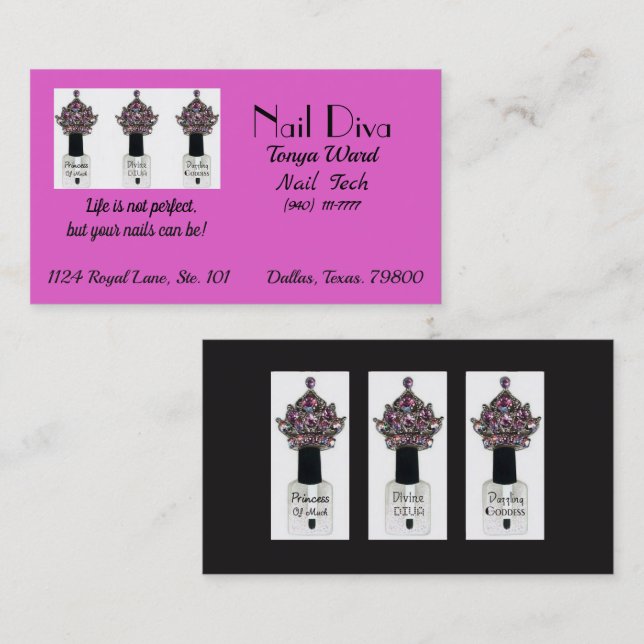 “Nail Tech Diva” Nail Technician  Business Card Visitkort (Fram/baksida)