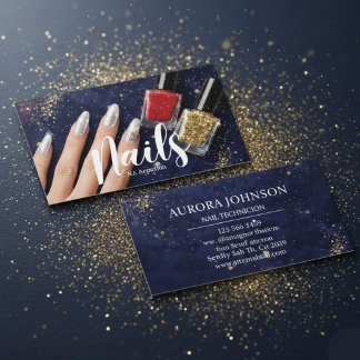 Nail Tech Glam Navy glitter Business Card Visitkort