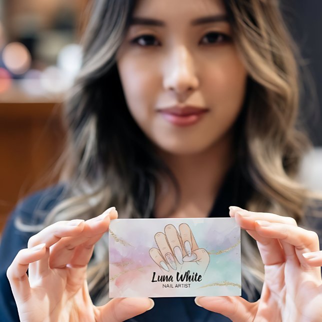 Nail Tech Manicure Watercolor Visitkort (Nail Tech Business Card)