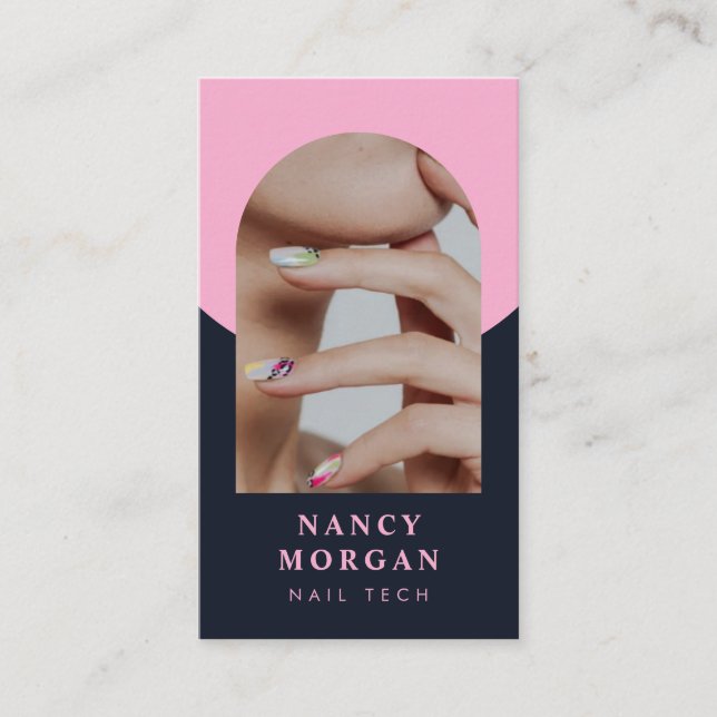 Nail Tech Modern Arch Photo QR Code Visitkort (Framsida)
