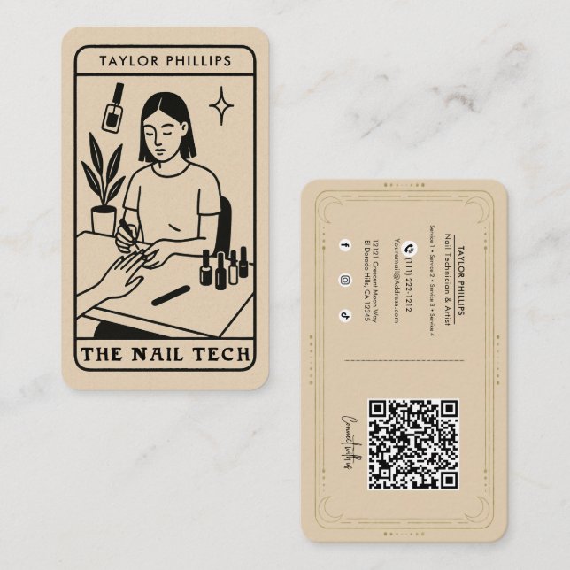 Nail Tech Mystical Tarot Sociala Media QR Visitkort (Fram/baksida)