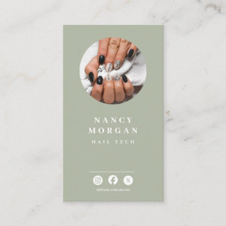 Nail Tech Qr Code Photo Sage Green  Visitkort