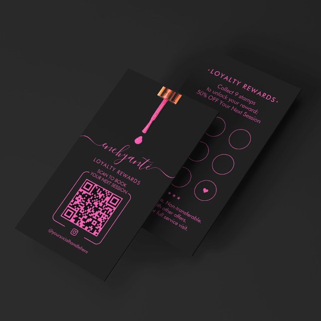 Nail Tech Rosa Svart Nagellack Bar Belöningar Lojalitetskort (Nail Tech Pink Black Nail Polish Bar Rewards Loyalty Card
)