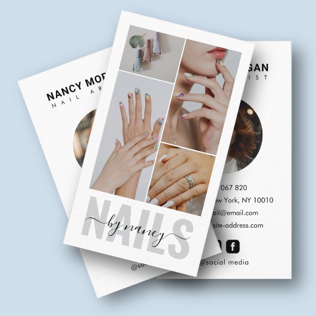 Nail Tech Script Typografi 4 foto Collage Visitkort (Skapare uppladdad)