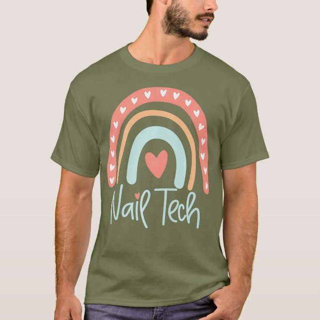 Nail Tech Technician Manicurist Boho Rainbow T Shirt (Framsida)