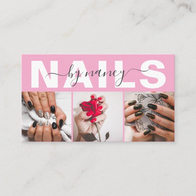 Nail Tech Typography Photo Pink  Visitkort (Framsida)