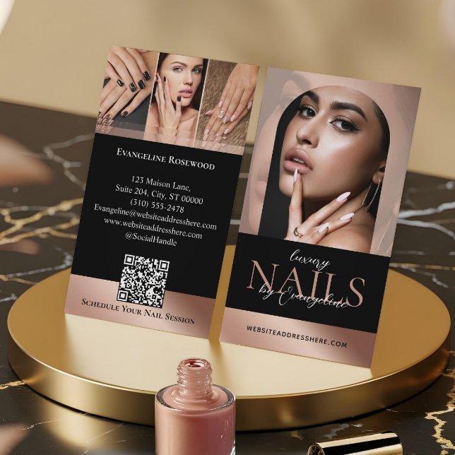 Nail Technician Artist Salon Arch Photo Black Pink Visitkort (Nail Technician Artist Salon Arch Photo Black Pink Business Card)