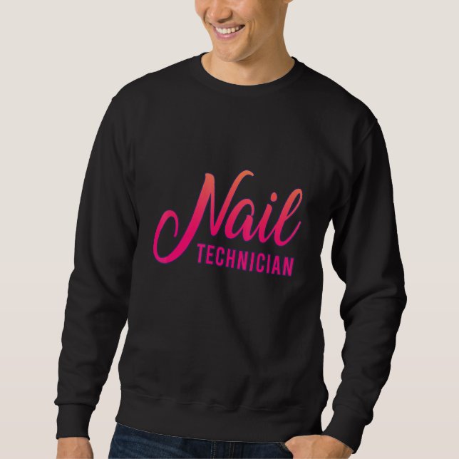 Nail Technician Auktoriserad Nagel Tech Artist Man Lång Ärmad Tröja (Framsida)
