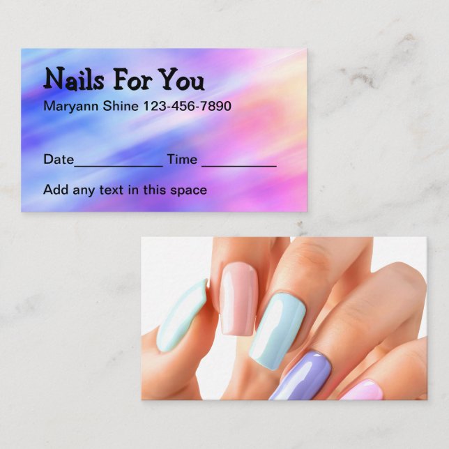 Nail Technician Beauty Appointment Cards Tidsbeställning Kort (Fram/baksida)