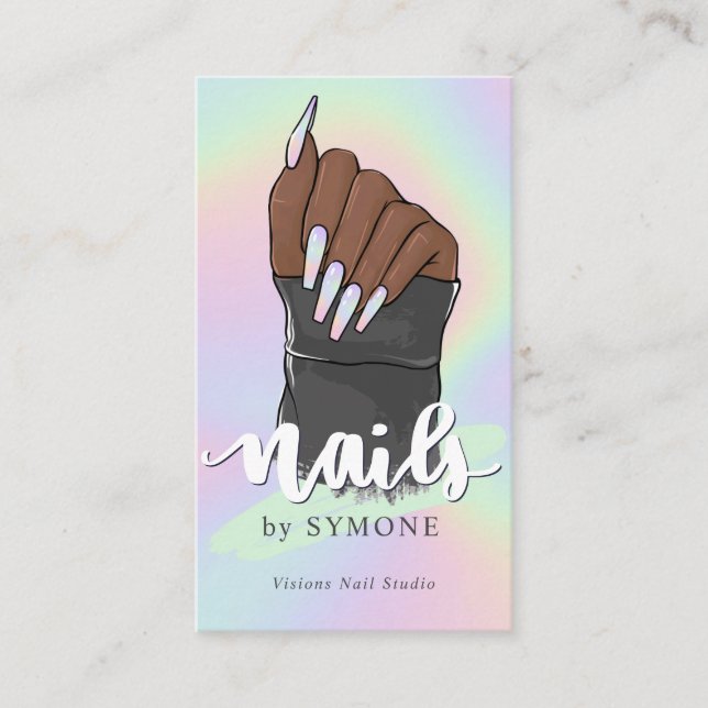Nail Technician Beauty Salon Pastel Holografiska B Visitkort (Framsida)