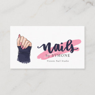 Nail Technician Beauty Salon Rosa and Navy Blue Bu Visitkort