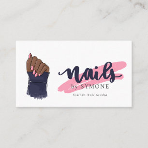 Nail Technician Beauty Salon Rosa and Navy Blue Visitkort