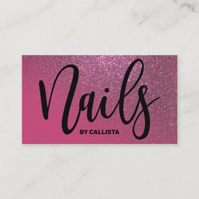 Nail Technician Berry Rosa Glitter Typography Visitkort (Framsida)
