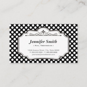 Nail Technician - Black Polka dots Visitkort