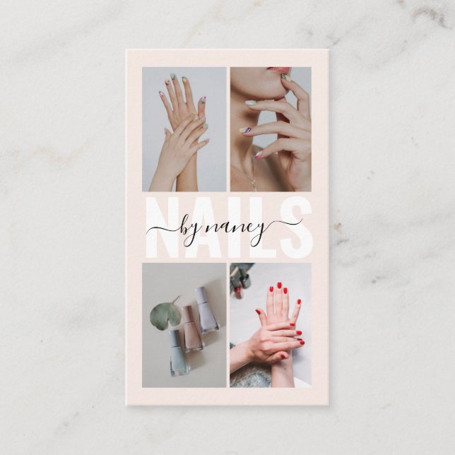 Nail Technician Blush Pink Photo Collage Qr Code  Visitkort (Framsida)