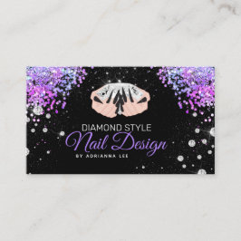 Nail Technician Diamond Glitter Lila Nail Salon Visitkort