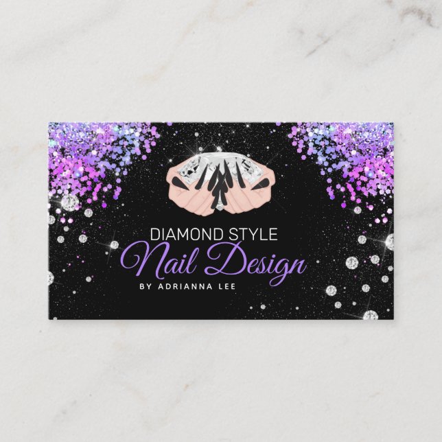 Nail Technician Diamond Glitter Lila Nail Salon Visitkort (Framsida)